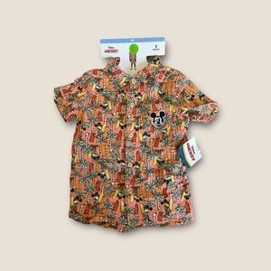 Disney Mickey Mouse Kids Button Down Shirt With Matching Shorts- 2 piece set 4T